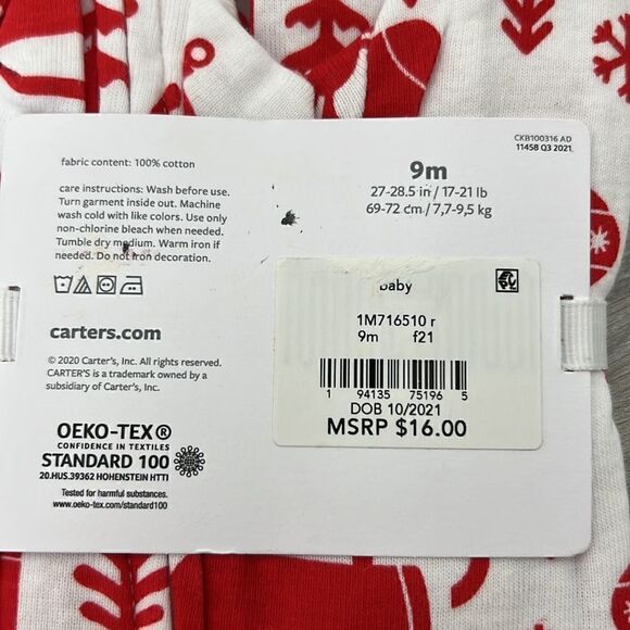 Carter’s cotton red and white sleep and play holiday size 9 months NWT - Picture 14 of 14